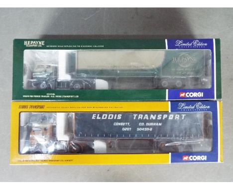 Corgi - 2 x boxed limited edition trucks in 1:50 scale, # CC13103 Volvo F88 Tautliner in Elddis Transport livery number 2046 