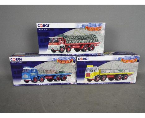 Corgi Hauliers Of Renown - 3 x boxed limited edition trucks, # CC10605 Leyland Octopus platform lorry in Entress Transport li