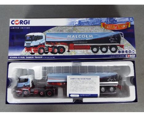 Corgi Hauliers Of Renown - A boxed limited edition Scania R fuel tanker truck in 1:50 scale in Malcolm Logistics livery numbe