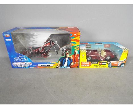 Joy Ride - Bburago - A boxed 1:10 scale American Chopper Series Black Widow motorcycle, a boxed 1:24 scale Jaguar XK120 Roads