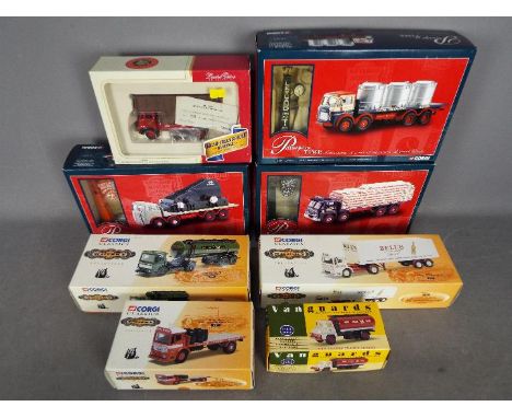 Corgi - A collection of 8 x boxed trucks mostly in 1:50 scale including # CC13308 Ausitn Cattle Truck in BRS livery number 17