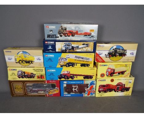 Corgi - A collection of 11 x boxed trucks in 1:50 scale including # CC11407 Bedford TK luton van in Hoults livery number 970 