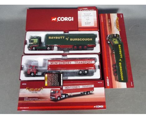Corgi Hauliers Of Renown - 2 x boxed limited edition trucks in 1:50 scale, # CC15301 Scania 111 tandem axle box van in Montgo