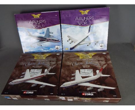 Corgi Aviation Archive - 4 x boxed models in 1:144 scale including # AA32907 American Airlines Boeing 707-323C, # AA32902 Tra