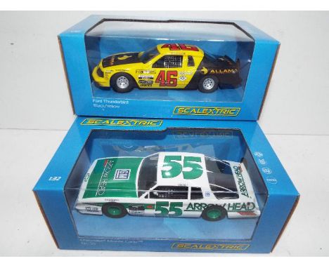 Scalextric - 2 x Slot Cars in 1:32 scale. # C4088 Ford Thunderbird and C4079 Chevrolet Monte Carlo. Vehicles appear mint in p