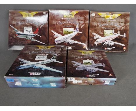 Corgi Aviation Archive - 5 x boxed models in 1:144 scale including # 47402 BOAC Avro Lancastrian, # 47503 Air India Lockheed 