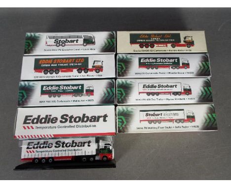 Atlas - A collection of 8 x Eddie Stobart coach and truck models in 1:76 scale including # Scania Irizar PB Executive coach L