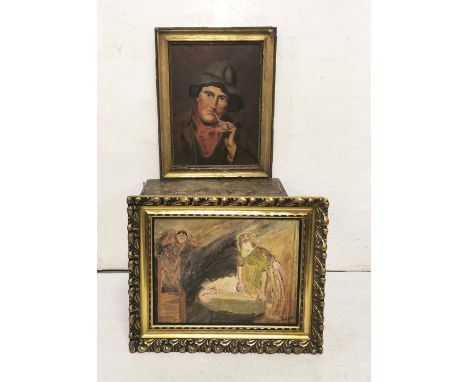 19thC Portrait of a Fisherman with pipe 40cm x 29cm, in a gold frame &amp; Oil, signed G.C. 1932 “The Ghost” (2)