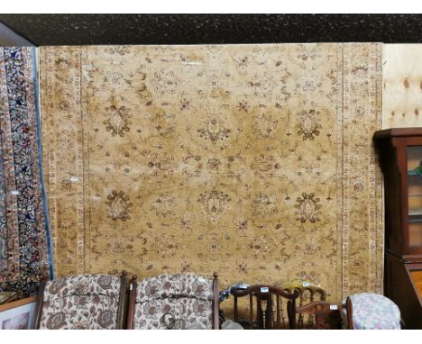Kashmir Gold Ground Carpet, washed antique all over pattern, 3.3 x 2.4m