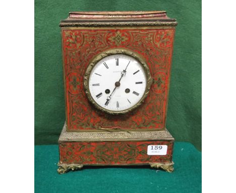 French Mantle Clock, in a red boulle design case, the white face stamped "Potoni" Paris, brass inlay, with scrolled gilt fron