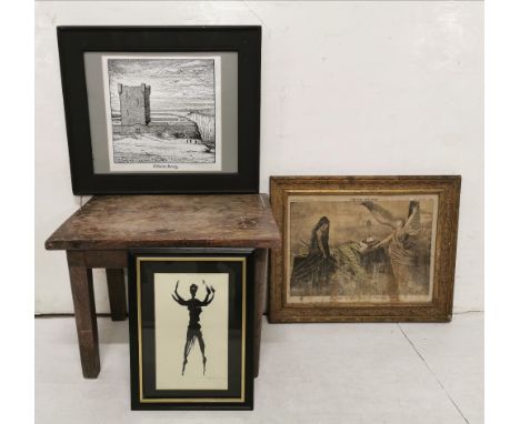 “United Ireland” Lithograph dated 1894 41cm x 50cm (poor condition), Fine sable brush drawing “Oilean Beag” by Martin Law 28c
