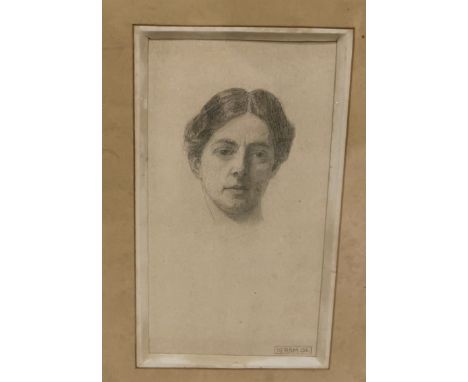 19thC Portrait Sketch of a Female Head, signed 19.ROM.02, 15cm x 9cm, cream mount, in a gold frame
