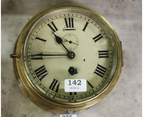 Brass Framed Old Ships Mantle Clock, roman numerals, key winding, 25cm dia