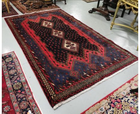 Rich ground Iranian Afshar Fine Wool Rug, with diamond door design, worsted wool, 2.52m x 1.53m