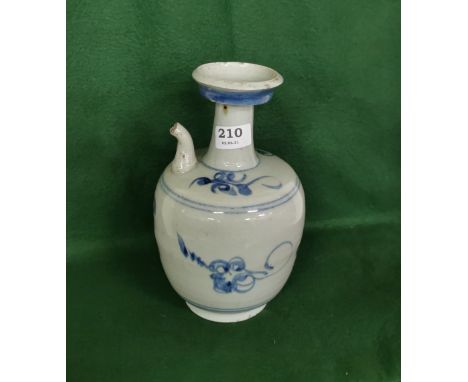 Tall Chinese Blue and White Bulbous shaped Teapot with narrow spout (chipped), red stamp on the base, 28cmH x 16cm dia (chipp