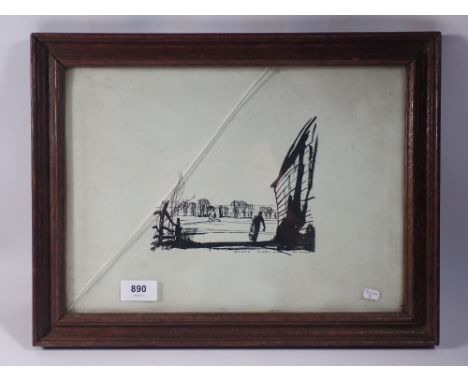 Roland Hilder - lithograph farmer in the fields, glass a/f, 25 x 35cm 