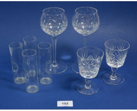 A set of six hock glasses, six matched sherry glasses and four grappa glasses