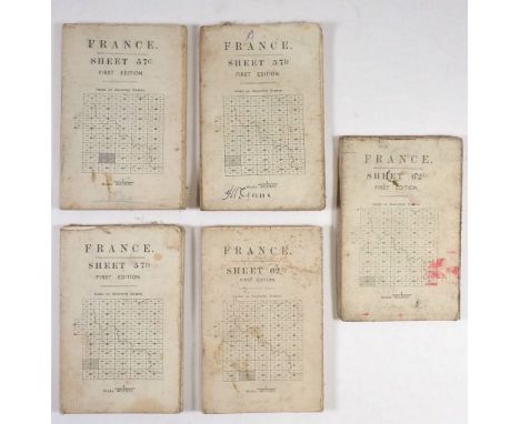 Five WWI 1915 linen backed maps of France, first edition sheets 57C, 57D (2 copies) 62C and 62D 