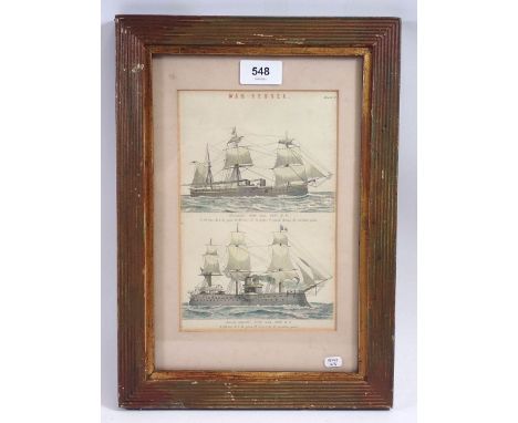 A Victorian lithograph - war vessel depicting Alexandra and Admiral Duperre, 14 x 22cm