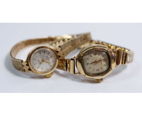 A 9 carat gold Rotary ladies wrist watch with gold strap and a 9 carat gold watch with plated strap 