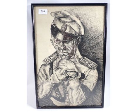 A pen and ink portrait of an army officer, 45 x 30cm 