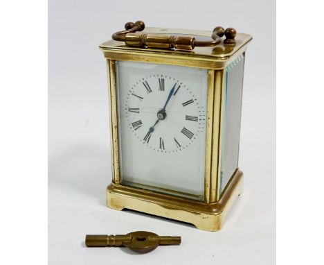A French brass carriage clock with key, 10.5cm 