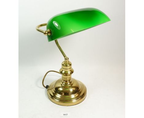 A brass and green glass banker's desk lamp 