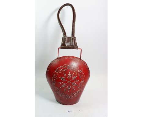 An Austrian painted large cow bell from Salzburg, bell 27cm tall