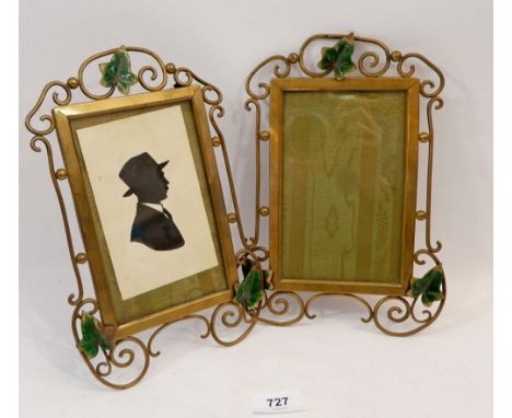 A pair of Edwardian brass and enamel Art Nouveau frames with trailing ivy leaves, 25 x 17cm