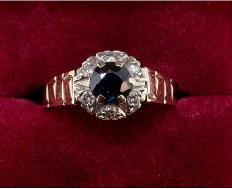 A 9 carat gold sapphire and diamond cluster ring size M to N 