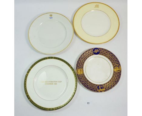 Four Royal Worcester plates including one limited edition for Margaret Thatcher and a Mountbatten cup 