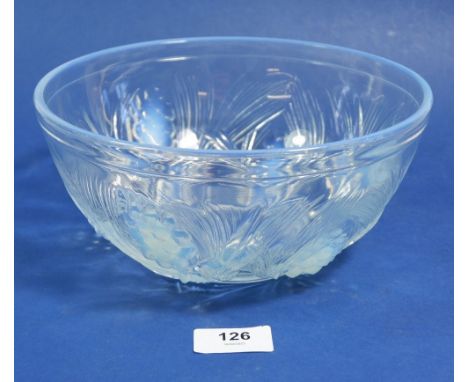 A Lalique style glass bowl moulded pine cones with registration mark 