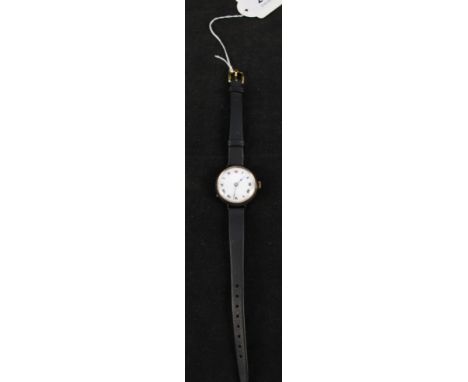 A silver cased wristwatch with enamel dial