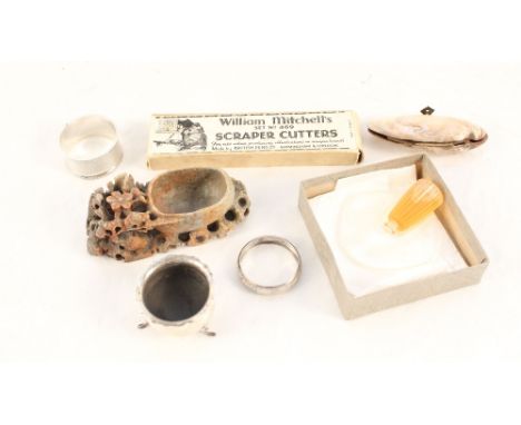 A small box of collectables including a Lalique perfume bottle and silver