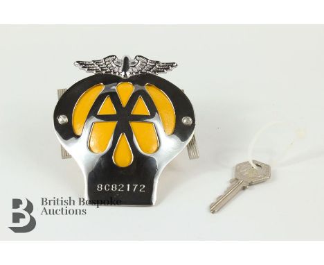 1940's / 50's Automobile Association car badge of the classic car; together with the original AA members AA box key. -
