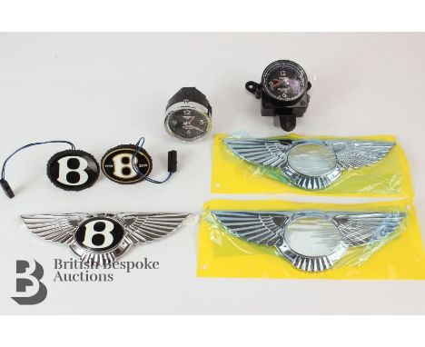 Six brand new and unused accessories including a front nose Bentley wings badge, Bentley rear boot or trunk wings rear badge;
