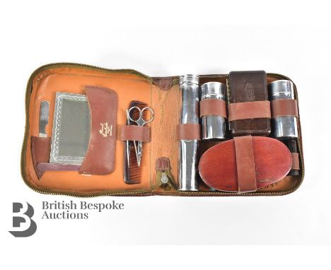1930s to 1950s Bentley Derby Factory Travelling Motoring brown leather vanity and grooming case, with powder holders, safety 