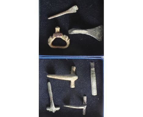 Roman bronze brooches x 3 and part bronze bangle, plus Anglo-Saxon artifacts in bronze x 3, all found Suffolk [7]