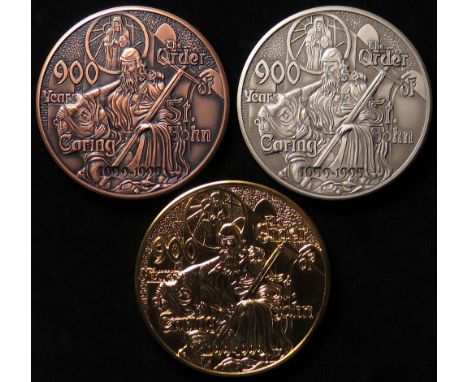 British Commemorative Medallions (3) Royal Mint, The Order of St John Centenary 1999 medals d.63mm in gold, silver and bronze