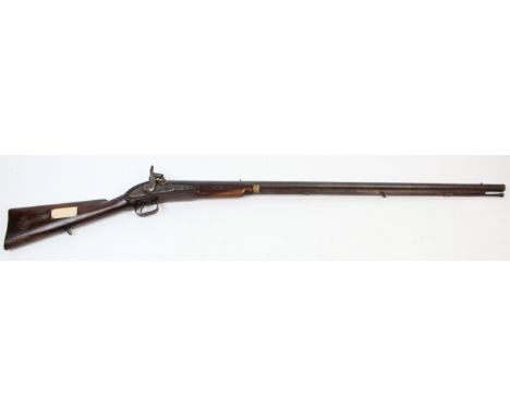 Shotgun: A single barrelled percussion shotgun converted from flintlock by a drum & nipple conversion. Lock with E/C logo and