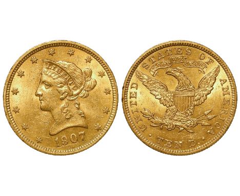 USA Ten Dollars 1907 Coronetted Head, aUnc with some light contact marks