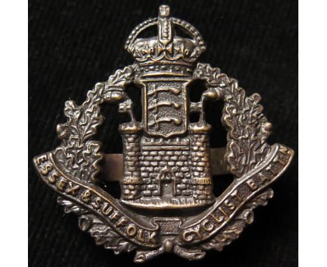 Essex & Suffolk Cyclist Battn. original K.C. bronze officer's hat badge (rare badge) , has 2 fold-over lugs 