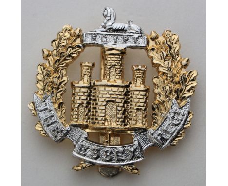 Essex Regt., anodised aluminium O/R Hat badge, slider marked "Dowler, Birmingham".  