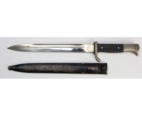 German WW2 Army Parade Bayonet with scabbard. Blade maker marked 'Robert Klass Solingen'.