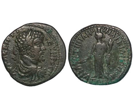 Septimius Severus colonial bronze of c.28mm., of Marcianopolis, Moesia Inferior, reverse:- Concordia standing front, turreted