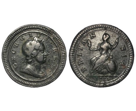 Farthing 1719 'legend continues over bust' variety (not in Spink), Peck no. 815, Very Rare, dark GF, light corrosion.