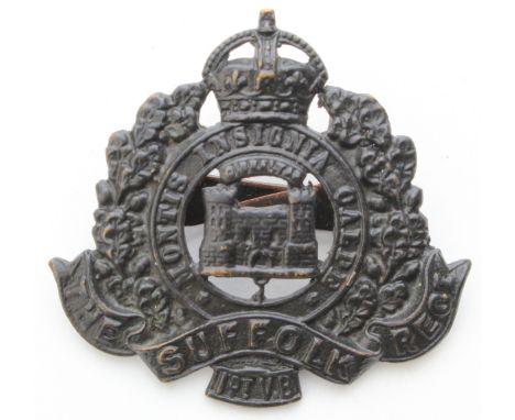 Suffolk's - Officer's bronze K.C., 1st. V.B. Hat badge has 2 fold over lugs.   