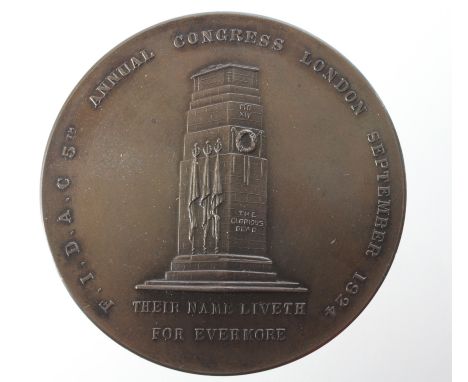 Bronze Medal: The Cenotaph F.I.D.A.C. 5th Annual Congress London September 1924, Rev: Wreath, 62mm, EF