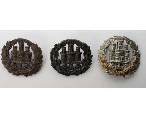 Northamptonshire Regt. 3x original Hat badges comprising 2 Officer's bronze plus 1x O/R's bi-metal. Regarding the officer's b