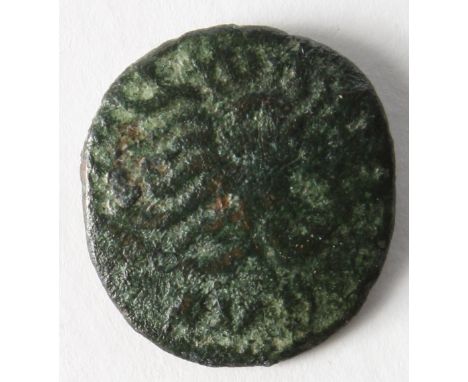 Ancient British Celtic bronze unit of the Catuvellauni the Associates of Tasciovanus, Rues, Bearded head right RVI IS / Horse